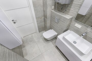 interior apartment room bathroom, sink, decorative elements, toilet