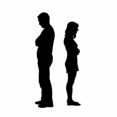 Vector silhouettes of a man and a woman, a couple of business people standing in profile