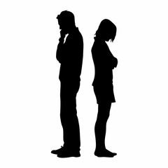Vector silhouettes of a man and a woman, a couple of business people standing in profile