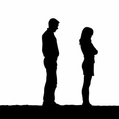 Vector silhouettes of a man and a woman, a couple of business people standing in profile