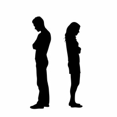 Vector silhouettes of a man and a woman, a couple of business people standing in profile