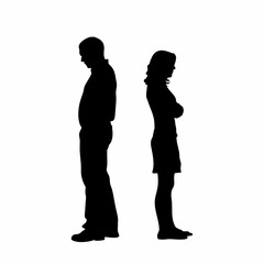 Vector silhouettes of a man and a woman, a couple of business people standing in profile