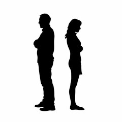 Vector silhouettes of a man and a woman, a couple of business people standing in profile