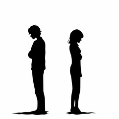 Vector silhouettes of a man and a woman, a couple of business people standing in profile