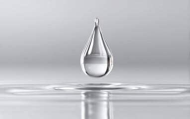 Fototapeta premium clear water droplet levitates above smooth liquid surface, creating serene and tranquil atmosphere. reflection adds depth and beauty