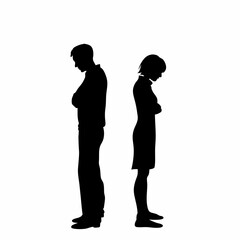Vector silhouettes of a man and a woman, a couple of business people standing in profile