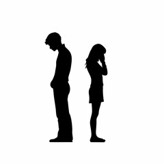 Vector silhouettes of a man and a woman, a couple of business people standing in profile