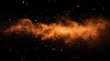 Ethereal golden particles floating against a dark backdrop, creating a cosmic effect