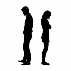 Vector silhouettes of a man and a woman, a couple of business people standing in profile