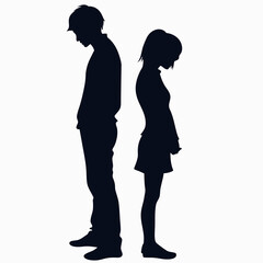 Vector silhouettes of a man and a woman, a couple of business people standing in profile