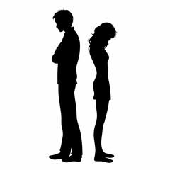 Vector silhouettes of a man and a woman, a couple of business people standing in profile