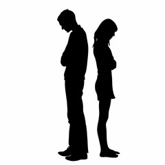 Vector silhouettes of a man and a woman, a couple of business people standing in profile