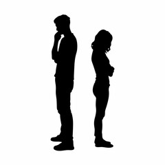 Vector silhouettes of a man and a woman, a couple of business people standing in profile