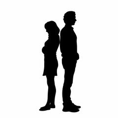 Vector silhouettes of a man and a woman, a couple of business people standing in profile