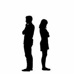 Vector silhouettes of a man and a woman, a couple of business people standing in profile