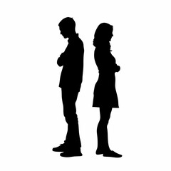 Vector silhouettes of a man and a woman, a couple of business people standing in profile