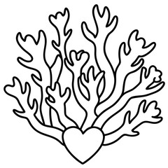 Naklejka premium Heart-Inspired Coral Reef Line Art