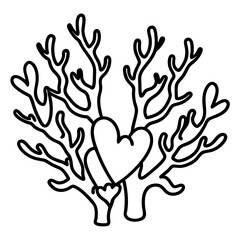 Naklejka premium Heart-Inspired Coral Reef Line Art