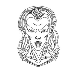 Outlined Vampire Gaze with Sharp Teeth