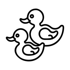 Two cute rubber duck outline vector illustration for bath toy and baby shower design element