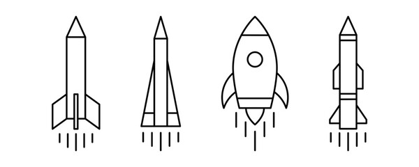 Rocket Icon Vector Set. Rocket Vector Icon in line style design. Symbol of Rocket. Vector illustration.