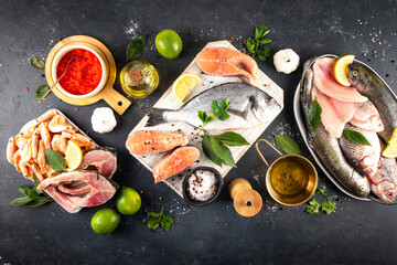 Variety fish and seafood background