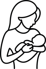 line drawing of mother breastfeeding her baby with love