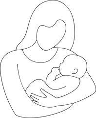 mother and baby stylized vector symbol, mom hugs her child illustration
