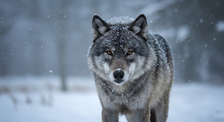 Obraz premium Majestic Gray Wolf in a Winter Wonderland: A Stunning Close-Up