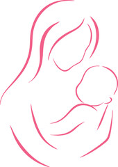 Mothers Day line art. Mother holding her baby. Happy Mother's Day concept.