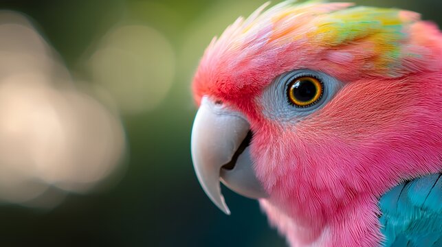 Close up of a vivid pink parrots head