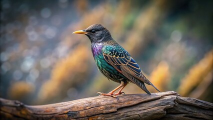 Fototapeta premium Common Starling Bird on Tree Branch - Colorful European Wildlife Photography