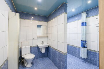 interior apartment room bathroom, sink, decorative elements, toilet