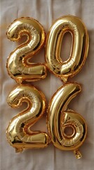 Gold Balloons Displaying the Numbers 2026 for a Festive Celebration or Event