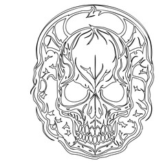 Floral Framed Skull Decorative Design Element