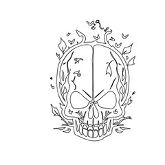 Flaming Skull Vector Illustration Outline Design