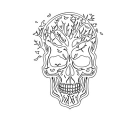 Skull Artwork with Tree Branches and Leaves