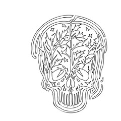 Floral skull black and white illustration art