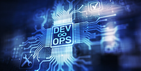 DevOps Agile development concept on virtual screen.