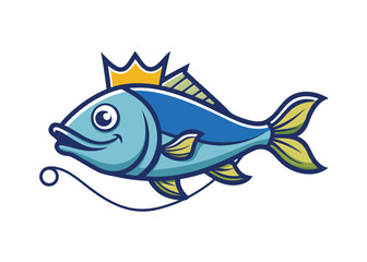 Big bass fish. Cute cartoon fish hand painted with ink brush stroke, isolated on white background.