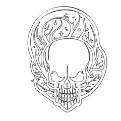 Abstract Contoured Skull Surrounded by Ornamentals