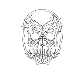 Stylized Skull Line Art with Tribal Elements