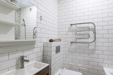 interior apartment room bathroom, sink, decorative elements, toilet