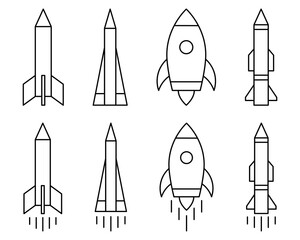 Rocket Icon Vector Set. Rocket Vector Icon in line style design. Symbol of Rocket. Vector illustration.