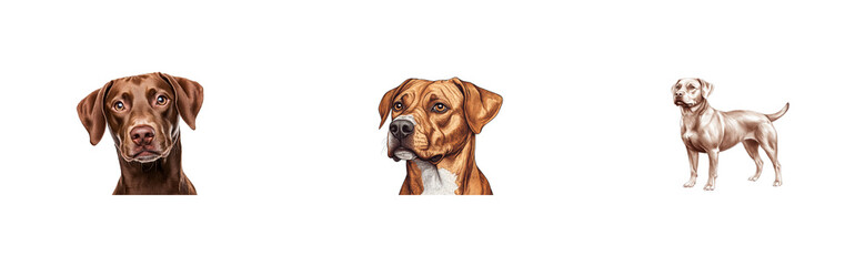 Realistic dog portraits with transparent background for design use