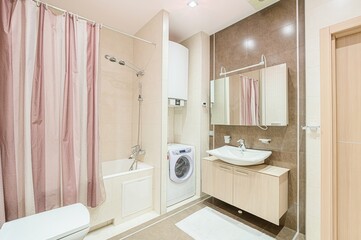 interior apartment room bathroom, sink, decorative elements, toilet