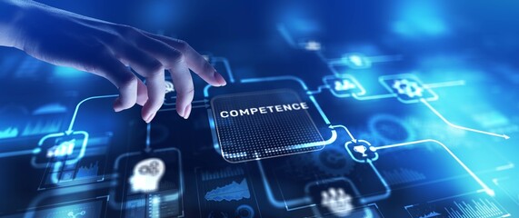 Competence Developing Skills and Expertise, projection on a virtual screen, Business and Technology Concept.