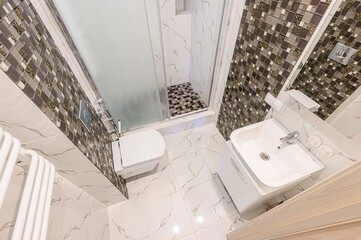 interior apartment room bathroom, sink, decorative elements, toilet