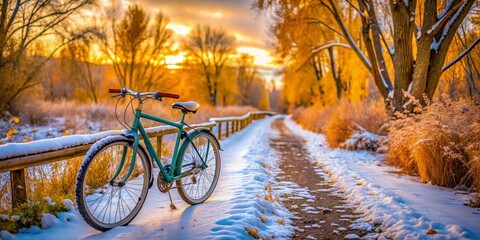 Fototapeta premium Colorado Winter Cycling: Scenic Bike Trail Ride in Fort Collins