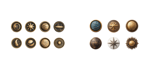Celestial and nautical emblem collection on transparent bg